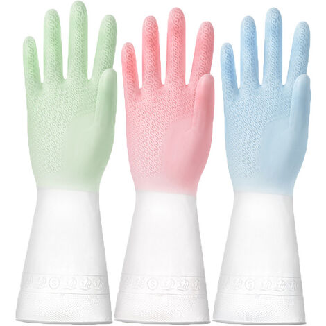 3 paires de gants de nettoyage en caoutchouc, texture antidérapante, facile  à nettoyer, gants réutilisables pour