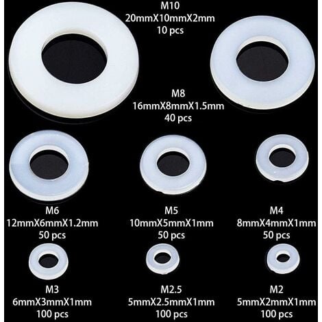 Nylon Rondelle，500 Pcs Plastique rondelles Rondelle plate Joint rondelle  Entretoise nylon Rondelle pour mécanique，pour