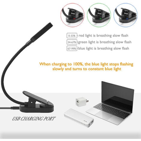 Lampe de Lecture 16 LED Liseuse Lampe Clip Rechargeable USB 9 Modes de  Luminosité et 3