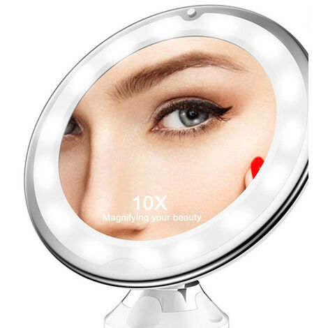 Grossissant Miroir Maquillage 10x avec Lumières LED Joint à Bille d'attache  Ajustable à 360° Miroir Cosmétique Portable, pour Salle de Bain, Voyage  Macaron