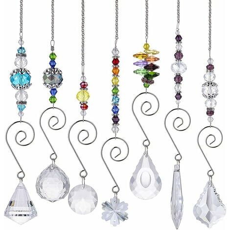 7 pièces cristal arc-en-ciel attrape-soleil perles de verre chaîne  accrocher pendentif Fengshui pour