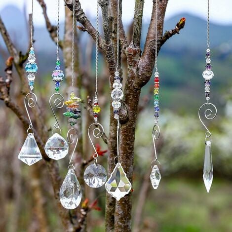 7 pièces cristal arc-en-ciel attrape-soleil perles de verre chaîne  accrocher pendentif Fengshui pour
