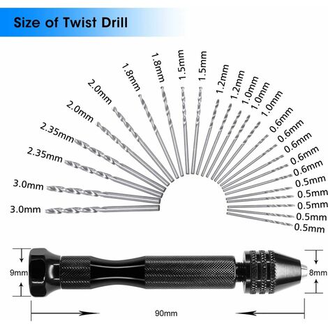 MIni perceuse à main Twist Drill Bits +25 micro forets hélicodaux sans fil  en Aluminium Pin Vise Outils Rotatifs forets hélicodaux adjustable  Pyrogravure Maison plastique trou cuivre GROOFOO