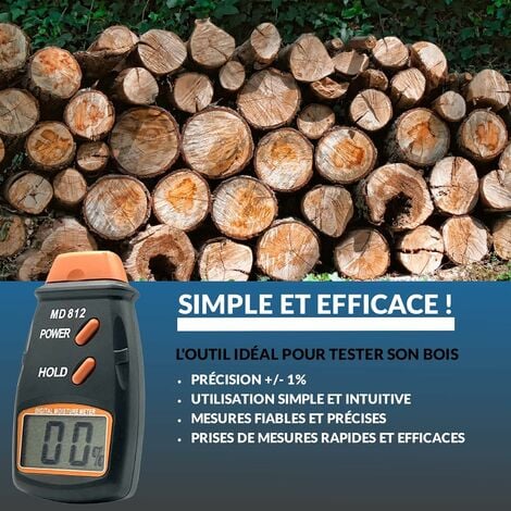 Testeur d'Humidité Bois à 2 Broches Détecteur d'Humidité Numérique avec  Écran LCD HD Hygromètre Bois Précision pour bois, buches, béton, carton 