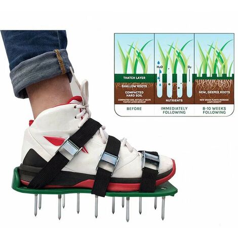 Chaussures d'aérateur de pelouse de jardin, cultivateur d'herbe de jardin,  outil de scarification des ongles, chaussures à pointes