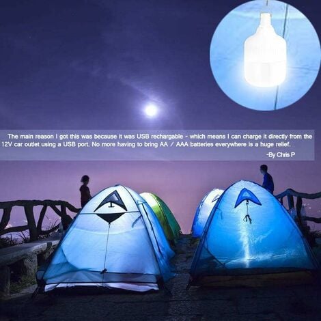 LED Lampe de Tente de Camping 2PCS Portable Ampoules LED, USB Rechargeable  Lampe de Poche éclairage