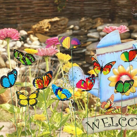 50 Pièces Papillons de Jardin Coloré libellules de Jardin sur Bâtons pour  Décoration de Plante, Cour de Jardin, Décoration de Jardin (7cm),LO-Ron