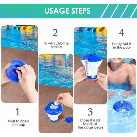 chlore flottant pour piscine - Convient pour le nettoyage la piscine -  Appareil dosage pour le nettoyage des tablettes : : Jardin