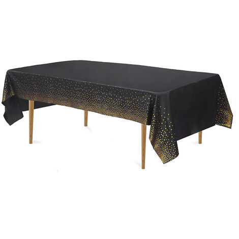 2PCS Nappe de Table de Fête Noir et Or Jetable pour Table Rectangulaire,  Couverture de Table