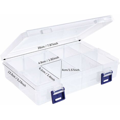 Boîte de Rangement Organisateurs Boîtes avec 8 Grande Taille Compartiments  Ajustables Grilles Transparents Boite de Rangement