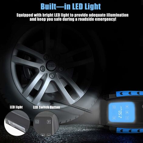 Compresseur d'Air Portatif 12V, Portable 120W Auto Gonfleur Pneus,  Electrique Compresseur Air Numérique avec Lampe LED, 3M Câble pour Voiture  Vélo (Bleu) - Équipement auto