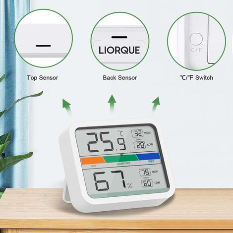 Mini Thermomètre Intérieur Hygromètre Numérique Moniteur de Température et  d'Humidité avec la Conversion ℉/℃ Valeur Maximale et Minimale de la  Température et de l'Humidité(pile non incluse) 