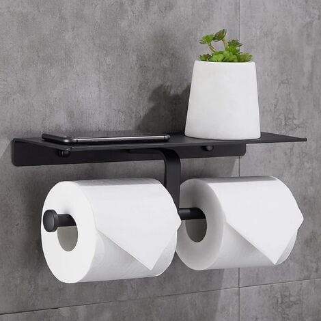 derouleur Papier Toilette avec Etagère Support Papier Toilette Mural Porte  Rouleau WC sans percage adhesif Espace Aluminium pour la Cuisine Salle de  Bain-Blanc