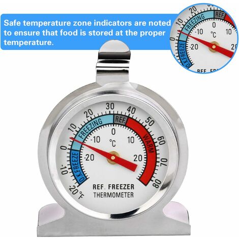 Thermomètre Réfrigérateur Grand Cadran en Acier Inoxydable de Température pour  Congélateur Refroidisseur avec Crochet Suspension et