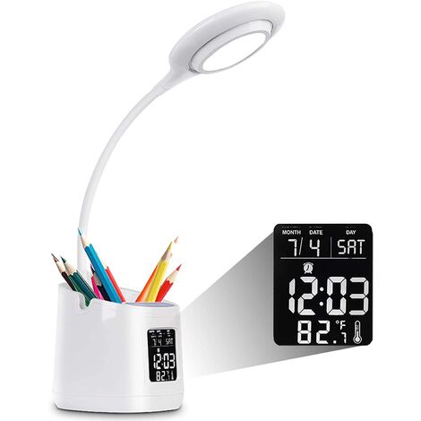 Lampe de bureau LED 7W avec interrupteur tactile et porte-stylo. Blanc