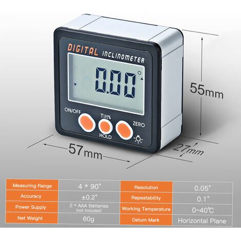 Mini inclinomètre outil de mesure rapporteur de niveau d'inclinaison  détecteur d'angle clinomètre mètre d'angle de pente avec Base magnétique  Ternel