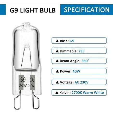 Ampoule G9 40w 230V Blanc Chaud 3000K, G9 Ampoules Capsule