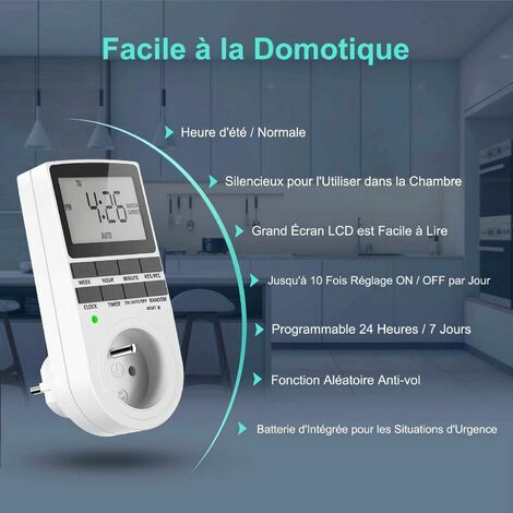Pack X2 - Prise-Minuterie Programmable - 24 Heures - Blanc - Prix