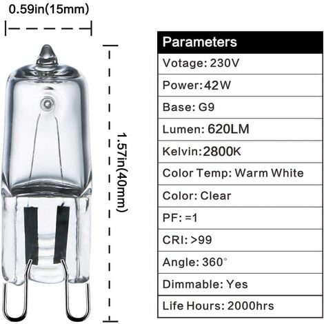 Ampoule Halogène G9 60W Blanc Chaud 2800K 680LM 230V Dimmable Halogène  Capsule Ampoule Filament Lot de