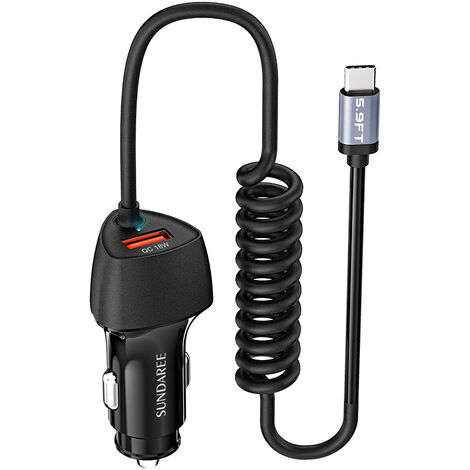 Chargeur de Voiture USB C Câble,38W 12V PD&QC 3.0 Charge Rapide Type C  Câble Allume