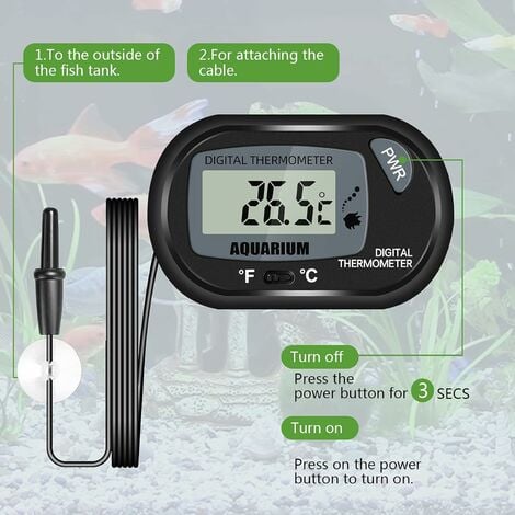 2 Pcs Numérique LCD Thermomètre pour Aquarium Fish Tank Vivarium Reptile  Terrarium (Noir)