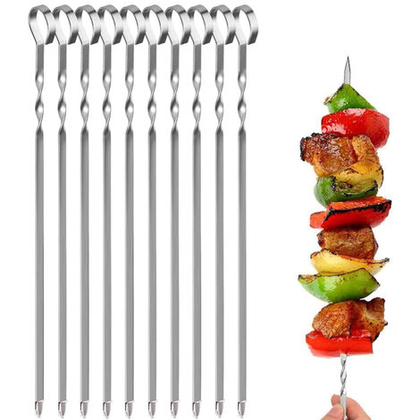 Brochettes en acier inoxydable: 10 grandes brochettes en acier inoxydable  Premium de 45,3 cm - Accessoires pour barbecue et kebab