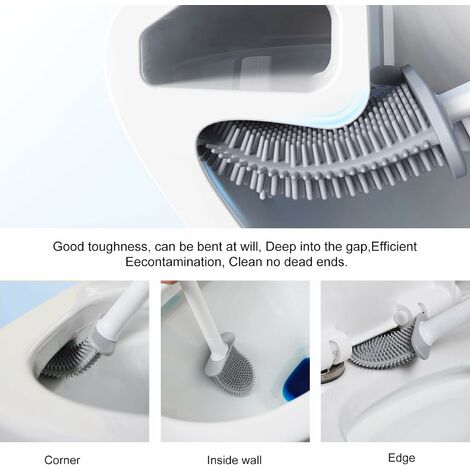 SWANEW Brosse WC Silicone Brosse Toilette avec support à séchage rapide  pincette cachée Brosse Toilette Silicone