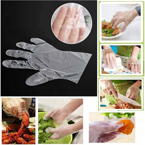 Lot de 100 gants jetables en plastique transparent en polyéthylène pour la  cuisine, le nettoyage, la manipulation des aliments