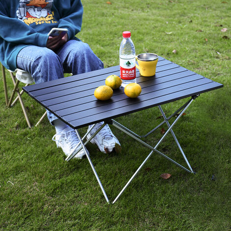 Ensemble de table de camping pliante 180 cm aspect rotin noir
