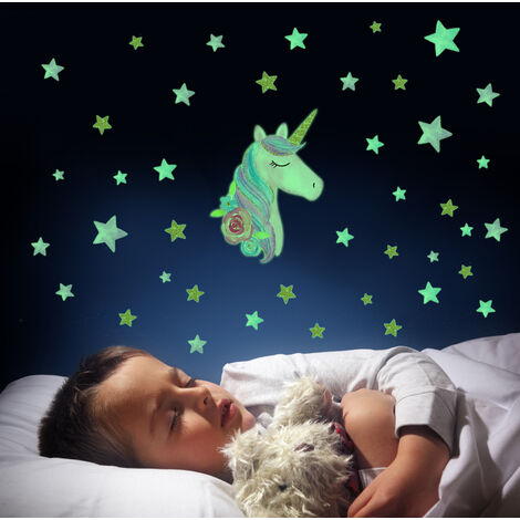Veilleuse fluorescente autocollantes étoiles et licorne pour enfant •  Veilleuse