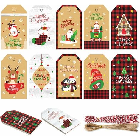 Étiquette Noel, Etiquette Cadeau Noel Kraft Papier, 12 Styles