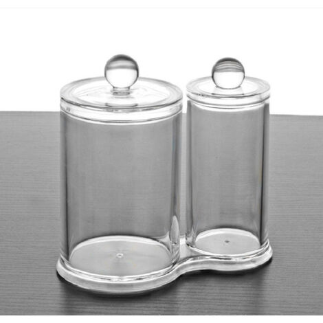 Boîte à Coton 2 Cases Ronds Rangement Maquillage Acrylique Transparent pour Coton  Tige et Coton