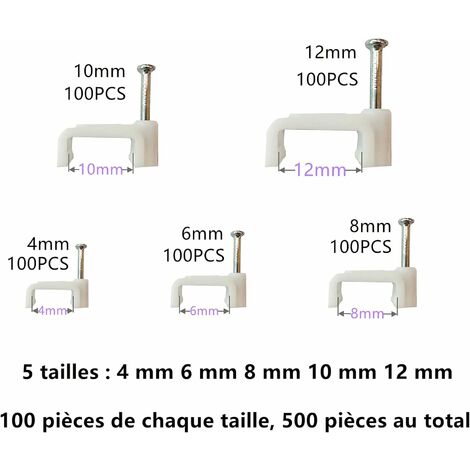 Clip de fixation plat, blanc, 8 mm (100 pcs/boîte)