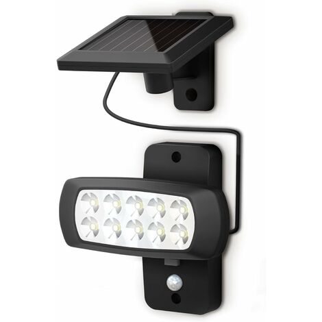 Projecteur solaire à LED 15W IP65 lanterne à capteur crépusculaire avec  support projecteur lumière mur extérieur porte de jardin