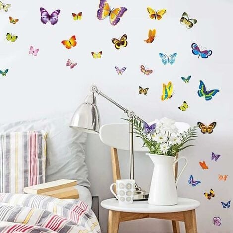 Stickers muraux 100 papillons colorés I printemps autocollant sticker mural  pour salon chambre cuisine salle de