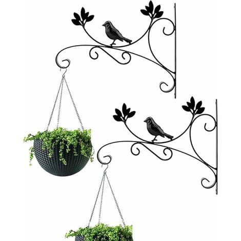 Paquet de 2 crochets de suspension muraux noirs, supports de panier  suspendu en fer forgé en métal, support de panier suspendu pour mangeoires  à oiseaux/plantes/lanternes/carillons éoliens (avec vis) : : Jardin