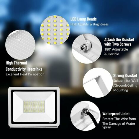 50W Projecteur LED Extérieur Blanc chaud, IP66 étanche Spot LED Extérieur  3000K, Super Lumineux 10000LM Blanc