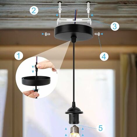 2X Douille de Lampe E27 Suspension en Métal Lustre Rétro Suspensions de  Plafond Support de Lampe avec Câble Monture de Suspension pour Luminaire