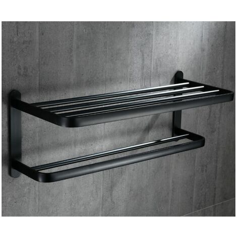 Porte-Serviettes de Salle de Bain sans percage, Double Porte-Serviettes  Mural - en Aluminium, Noir, 60 cm : : Bricolage