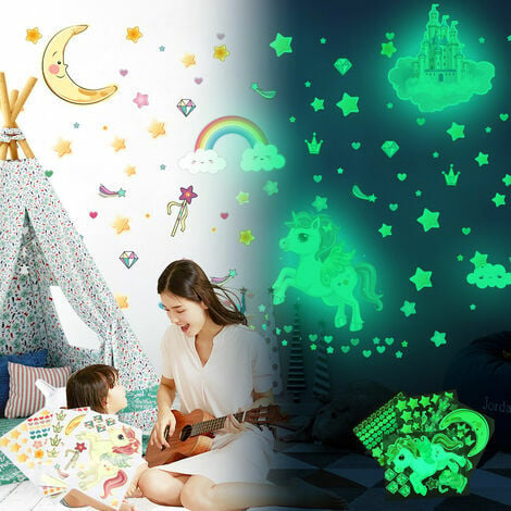 Licorne Étoile Lumineuse Plafond Stickers Muraux-Étoile Fluorescente,Arc En  Ciel Décoration Chambre Enfant Et Fille(174 Pcs)