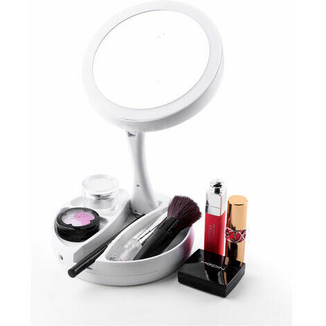 Miroir Maquillage 3 Volets Lumineux 22 LED Grossissant x2 x3 x10 Portable  Blanc