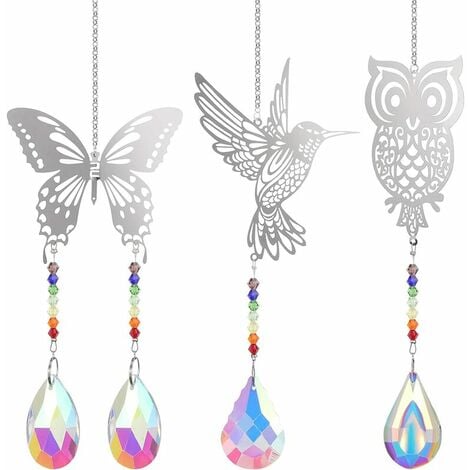 Lot de 4 attrape-soleil en cristal coloré en forme de papillon - Prisme en  cristal pour fenêtre - Kit de décoration à suspendre pour fenêtre de maison