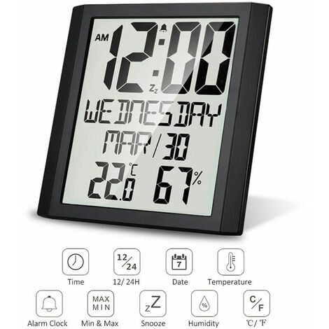Horloge murale numérique à LED, grand écran de 10,5 pouces, date/température,  ℃/℉