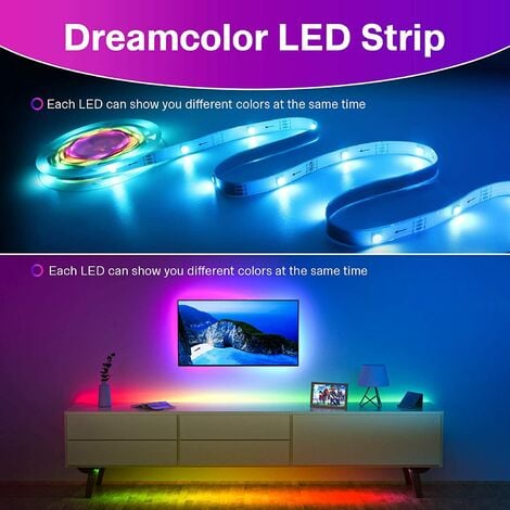 Ruban LED 2m, LED USB RGB+IC Multicolore, Ruban LED TV Sync avec Rythme de