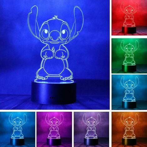 Lilo Lampe Stitch,Veilleuse de dessin animé 3D Princesse Lampe de chevet de  chambre USB Télécommande