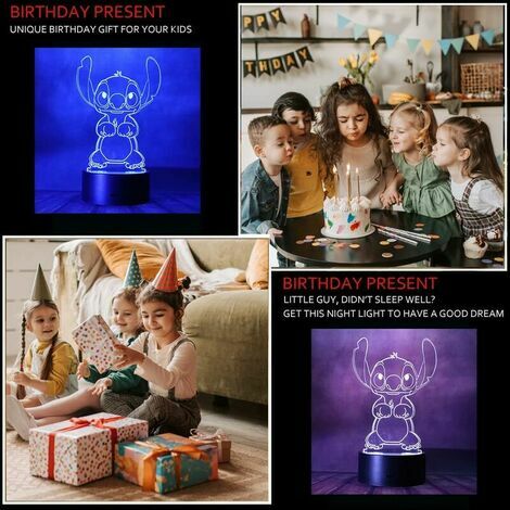 Veilleuse LED 3D Lilo et Stitch avec télécommande • Veilleuse
