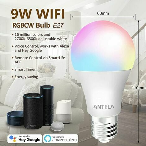 Ampoule Connectée Wifi E27 10W LED Multicouleurs RGB + CCT 2000K-4000K,  Compatible Avec Alexa/Google