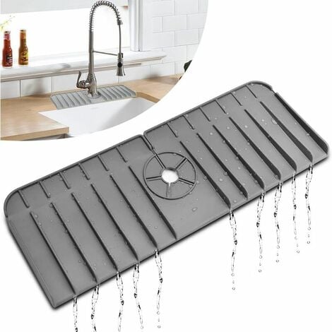 Tapis de robinet en silicone pour cuisine, salle de bain, poignée de robinet  anti-goutte (gris)