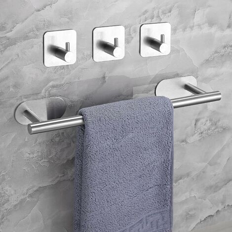 Porte-Serviettes, 5 Pièces Accessoires de Salle de Bain Auto-Adhésif en 304  Acier Inoxydable, Barre Porte Serviette sans Perçage 40cm, Porte-Papier  Mural et 3Pcs Crochets Cuisine- Argent 