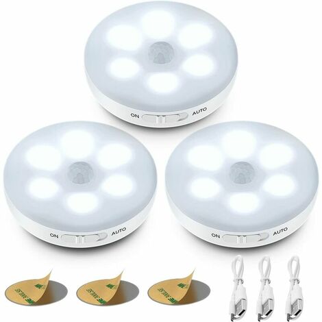 3 Lampes LED Sans Fils avec détecteur de mouvement Rechargeable par USB